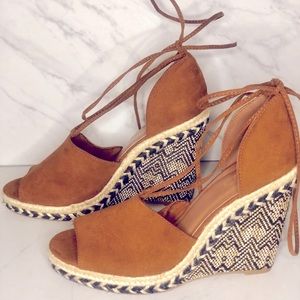 lace up wedge sandals worn once very good condition